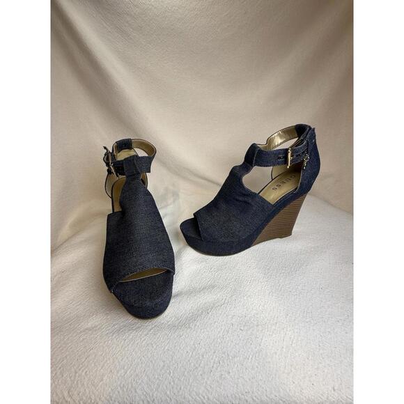 Guess Shoes - Euro Summer Guess Denim Wedge Shoe Denim Upper Paisley Hippie Festival BOHO